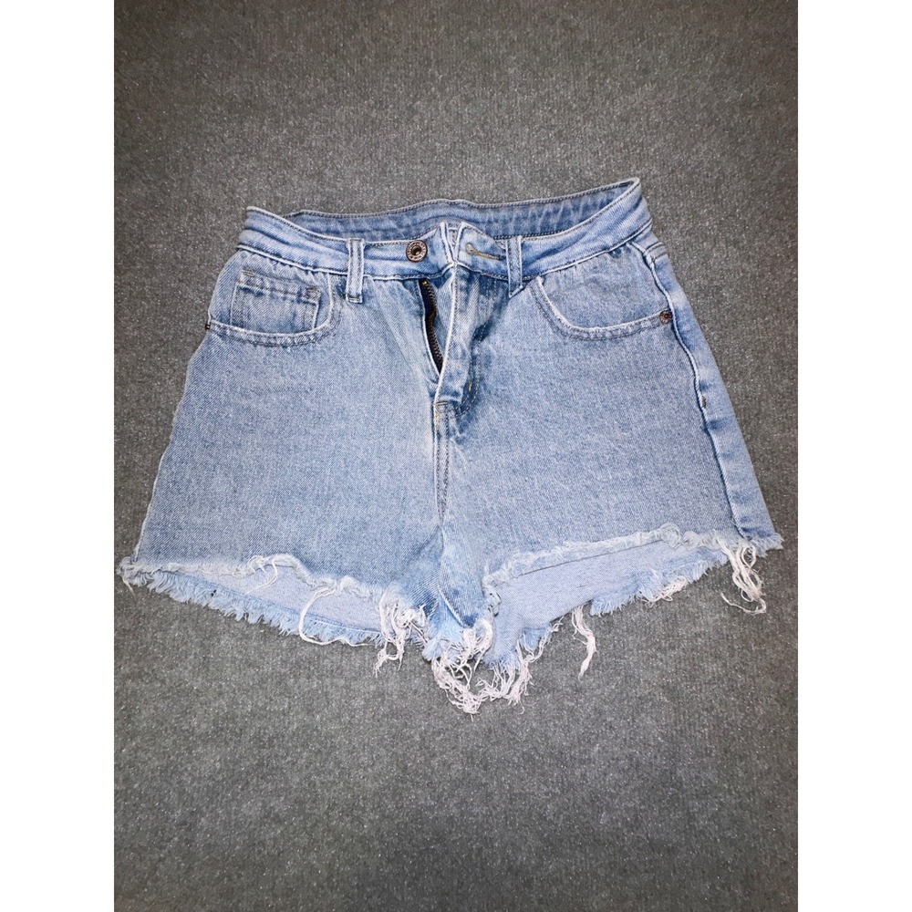 Light Wash High Waisted Frayed Raw Hem Denim Jean Shorts Size 26W US 2